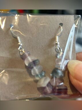 Handmade Fluorite, gemstone chip earrings. Handmade,  stainless steel ear wires.